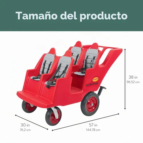 Vista 2 de Children's Factory Cochecito de 4 Pasajeros con Llantas "Fat Tire" que Nunca se Desinflan Bye-Bye Buggy, Cochecito Rojo para Múltiples Pasajeros