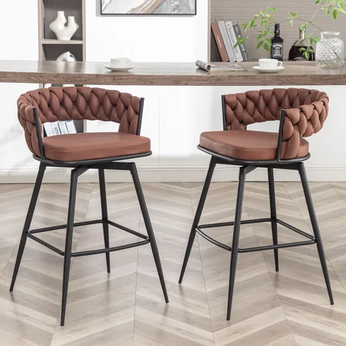 Vista 12 de Canxkun Juego de 2 taburetes de bar de altura de mostrador, sillas de bar modernas de 26 pulgadas con respaldo tejido, taburetes de bar giratorios