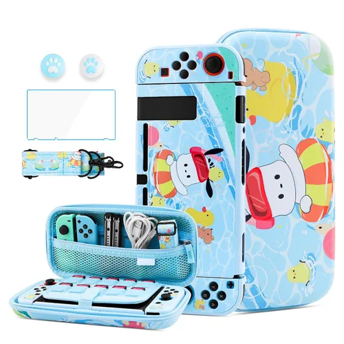 Vista 10 de HYPERCASE Cute Cat Switch Case Kit for NS Accessories Storage, with Portable Travel Carrying Bag Pouch, Soft Switch Protective Skin Cover, HD Screen