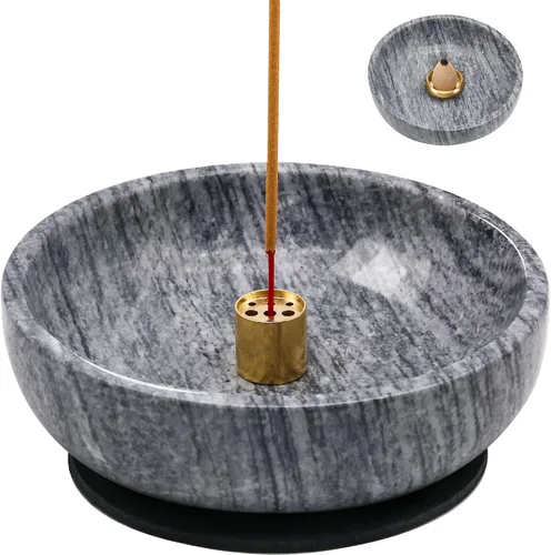 Vista 10 de Quemador de incienso de mármol natural, soporte de incienso para palo y reflujo, hecho a mano, ideal para fumar incienso, quemar incienso y Negro