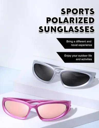 Vista 6 de Gafas de sol polarizadas envolventes de moda vintage para hombres y mujeres, gafas de sol futuristas para deportes al aire libre UV400