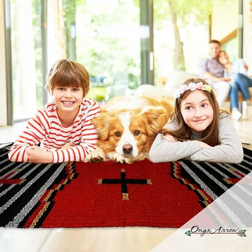 Vista 6 de Onyx Flecha Tapete de área estilo suroeste Decoración, Algodón plastificado
