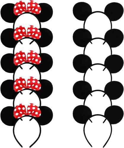 Vista 5 de Lucky Will Diadema de orejas de dibujos animados, diadema negra clásica con lazo rojo, bonito accesorio para el cabello para mujeres y niñas, fiesta