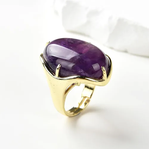 Vista 3 de Piedra natural ágata amatista turquesa ajustable anillos de dedo semiprecioso oval en forma de piedra preciosa aniversario