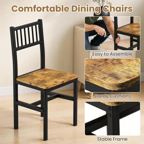 Vista 7 de AWQM Juego de mesa de comedor para 4, mesa industrial con juego de sillas, marrón rústico