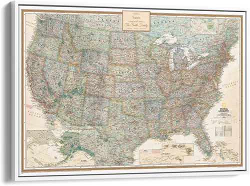 Vista 13 de Póster de lienzo enrollado personalizado con mapa de EE.UU. como arte de pared con chinchetas – Mapa ejecutivo grande de 24" x 36" de EE.UU.