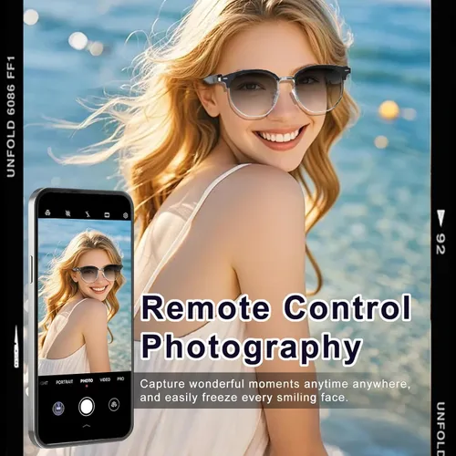 Vista 4 de PUSOKEI Gafas inteligentes, gafas de sol de audio, micrófono y altavoz integrados, protección U V00, auriculares de oído abierto, control táctil