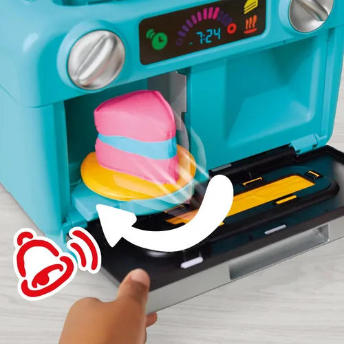 Vista 2 de Play-Doh Super Slice Cake Playset, horno de juguete con accesorios de cocina y 11 latas compuestas de modelado, artes y manualidades para niños, a