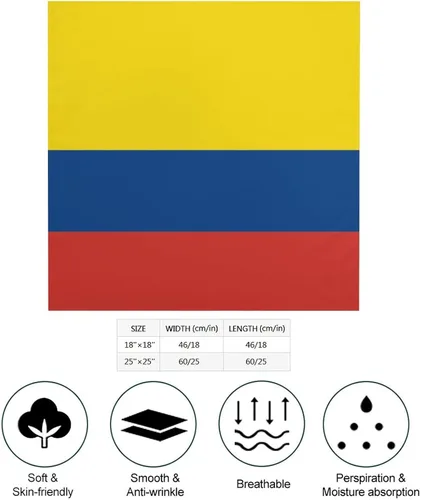 Vista 2 de Bandana de bandera colombiana, turbante, diadema para la cabeza, pulsera cuadrada, accesorios decorativos para el cabello, 25 x 25 pulgadas