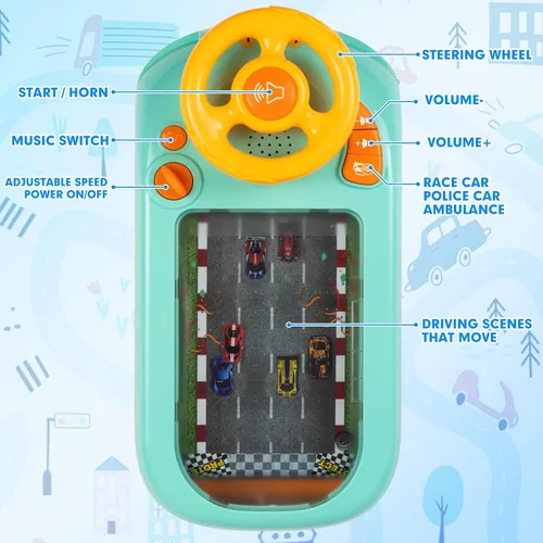 Vista 2 de Volante musical de juguete para niños de 4 a 6 años: juego de carreras de conducción simulada para niños con sonido a partir de 3 años, camión