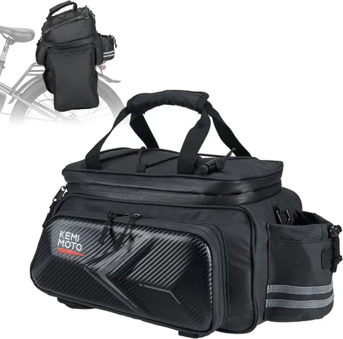 Vista 8 de KEMIMOTO Bolsa de 20L para Bicicleta con Portaequipajes Trasero con Funda Impermeable, Bolsa de Maletero de Bicicleta de Cuero de Carbono Alforja