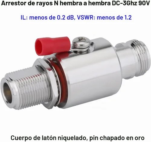 Vista 2 de Pararrayos N Hembra a N Hembra Mamparo Protector contra sobretensiones de relámpago IP67 con tubo de gas de 90 V 50 Ohm DC-3GHz Pararrayos 3G N