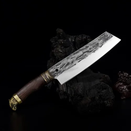 Vista 3 de Cuchillo de carne Longquan de 8.5 pulgadas, cuchillo de chef forjado a mano, cuchillo de carnicero para el hogar, cabeza de águila, mango de madera