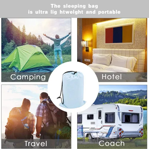 Vista 4 de Bolsa de dormir para viajes y campamento, ligera, compacta y portátil, ideal para viajes, hostales y campamentos