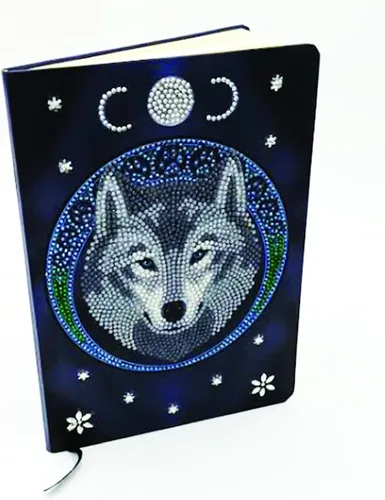 Vista 3 de Crystal Art Cuaderno de pintura de diamantes, lobo lunar, crea una cubierta brillante con cristales, para edades de 8 años en adelante