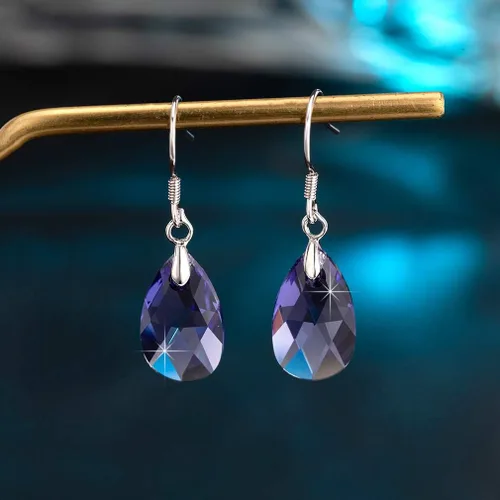 Vista 76 de Aretes colgantes de cristal austriaco con forma de lágrima para mujer, joyería hipoalergénica de plata de ley 925