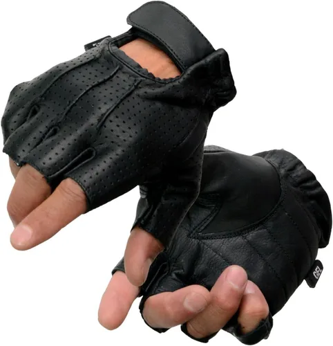 Vista 29 de Guantes Milwaukee Leather para hombre sin dedos para motocicleta Comodidad acolchada; alivio de vibración; bordado de llama