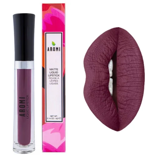 Vista 6 de Aromi Lápiz labial líquido negro cereza mate - Color de labios ciruela granate para mujer (cereza negra)