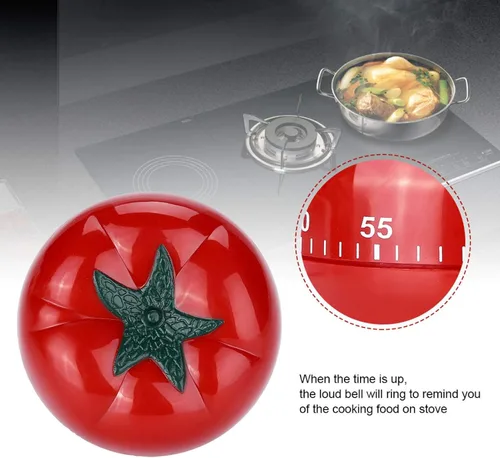 Vista 5 de Temporizador de cocina mecánico estilo tomate Fácil de usar, sin batería Perfecto para cocinar y hornear Reloj temporizador lindo y decorativo