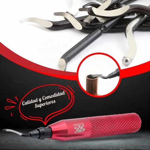 Vista 5 de AFA Tooling Herramienta de desbarbado, 21 cuchillas HSS, mango de aluminio anodizado CNC rojo