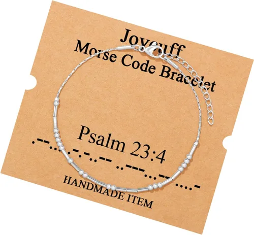 Vista 158 de JoycuFF Pulseras inspiradoras de código morse para mujeres, cuentas de plata, joyería con mantra de motivación, regalos para ella