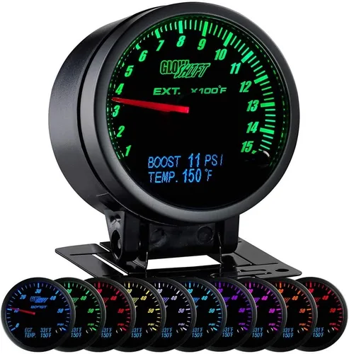 Vista 4 de GlowShift Paquete de medidor diésel 3 en 1 compatible con Ford Super Duty F-250 F-350 7.3L Power Stroke 1999-2002 – Esfera negra de 2.362 in 1500 F