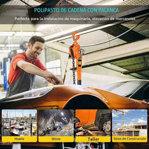 Vista 2 de SPECSTAR Polipasto de Cadena con Palanca de 3/4 Tonelada, Capacidad de 1650 Libras, 5 Pies con 2 Ganchos de Servicio Pesado, Cadena