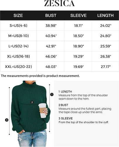 Vista 5 de ZESICA Women's 2024 Turtleneck Batwing Sleeve Loose Oversized Chunky Knitted Pullover Sweater Jumper Tops