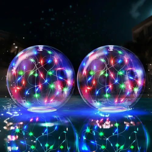 Vista 8 de TIALLY Luces flotantes de hadas para piscina alimentadas por energía solar, bolas LED inflables impermeables de 14 pulgadas, luces para piscina