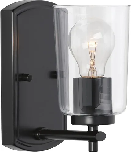 Vista 26 de Progress Lighting Adley Collection - Lámpara de tocador de baño tradicional con 3 luces, de cristal transparente, color negro mate, 7-5/8 x 23 Mate