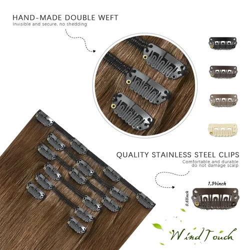 Vista 105 de WindTouch - Extensiones de cabello humano real con clip, color marrón claro a rubio con reflejos #6P613, 22 pulgadas, 4.33 onzas, 7 piezas #6p613