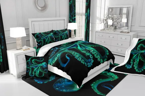 Vista 83 de Erosebridal Juego de edredón de hojas de cannabis, juego de ropa de cama de marihuana con estampado colorido de plantas, decoración bohemia de 2