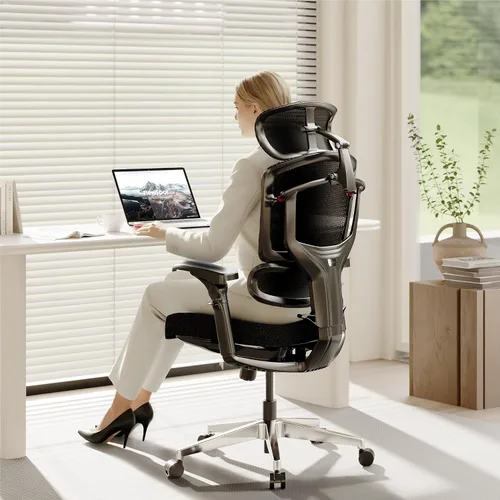 Vista 16 de FLEXISPOT ErgoX - Silla de oficina ergonómica premium con reposapiés, reposabrazos 3D ajustables, soporte lumbar dinámico, función de reclinación e