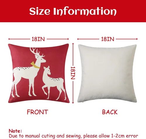 Vista 5 de CAROMIO Juego de 2 fundas de almohada rojas de Navidad de 18 x 18 pulgadas, decoración de interiores y el hogar, almohadas decorativas para sala