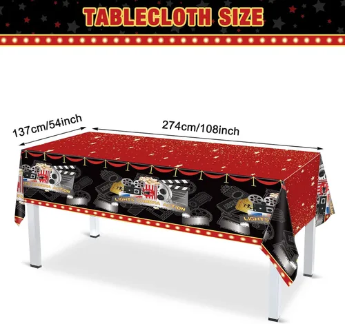 Vista 3 de Tiamon 171 piezas de suministros para fiesta nocturna de cine, incluye mantel de cine que se muestra ahora en pancarta, platos temáticos