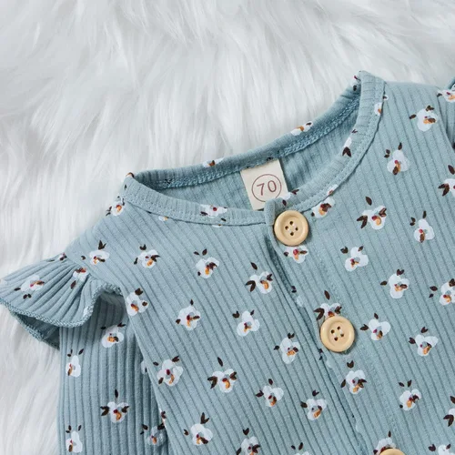Vista 4 de Ropa para bebé recién nacida, mameluco con volantes, manga larga, floral, traje de otoño con diadema