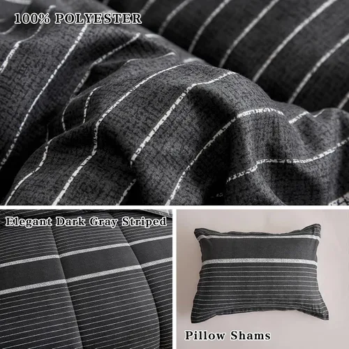 Vista 4 de Flysheep Juego de edredón de 3 piezas de estilo bohemio a rayas tamaño individual para niños, juego de ropa de cama reversible de microfibra suave a