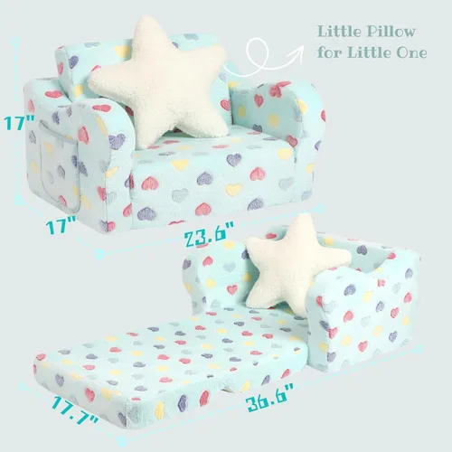 Vista 17 de MOMCAYWEX - Sofá para niños, 2 en 1, plegable, piel de melocotón, color azul
