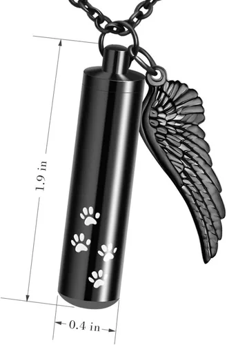 Vista 5 de XIUDA Collar de urna cilíndrica para cenizas, huella de pata, joyería de cremación para perros y gatos, colgante de recuerdo conmemorativo de acero