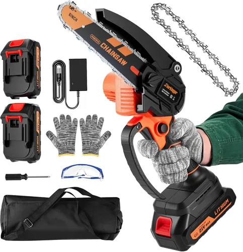 Vista 8 de Motosierra sin escobillas de 12" de 20V, motosierra eléctrica inalámbrica, motosierra portátil de mano, motosierras para poda de ramas y corte