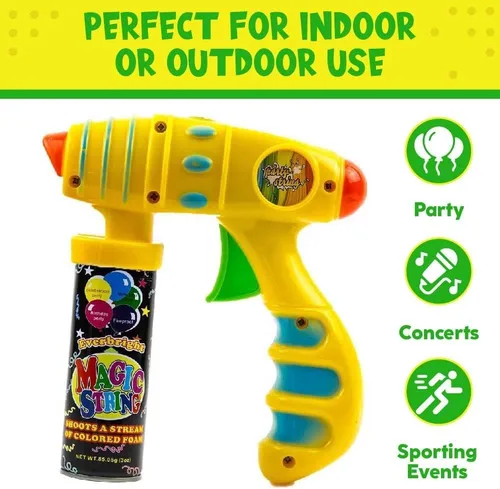 Vista 2 de Toysery Party Streamer - La mejor cuerda de pulverización para niños. Eleva tus celebraciones con diversión loca. Viene con 24 cuerdas de aerosol