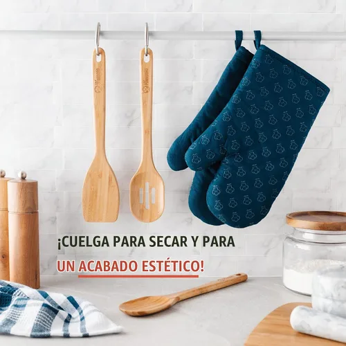 Vista 4 de Chef Pomodoro Juego de utensilios de cocina de bambú de 3 piezas, espátula de madera grande de 12.5 pulgadas y juego para freír