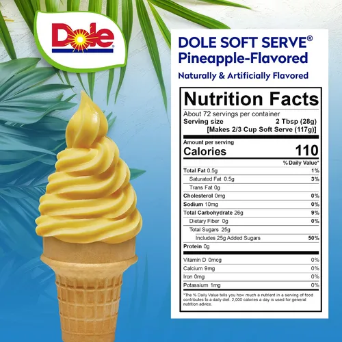 Vista 5 de Dole Soft Serve Mix piña, 4.40 libras Pineapple soft serve mix with sweet, tropical fruit flavor; just add water for smooth frozen treats or soft