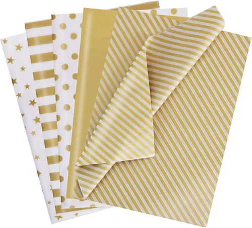 Vista 17 de BEISHIDA 100 hojas de papel de seda blanco y negro a granel, rayas de sarga y puntos, estrellas para bolsas de regalo, papel de regalo de 14 x 20