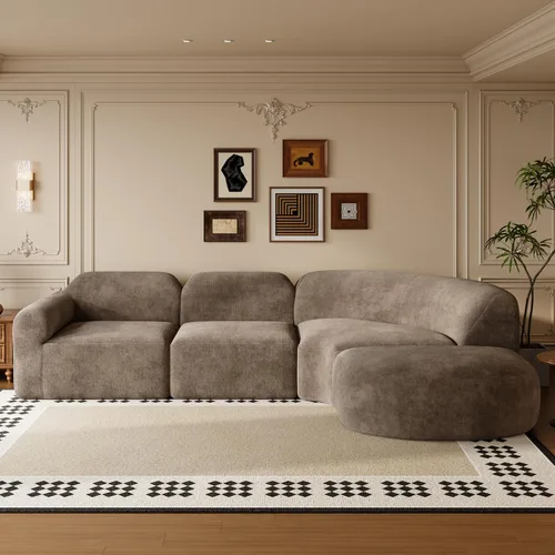 Vista 34 de Sofá Seccional Curvo de 106 pulgadas Sofá de Esponja con Chaise Lounge para Sala de Estar, Sofá Seccional Moderno en Forma de L, Sin Estructura