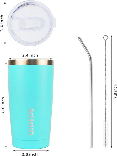 Vista 3 de BJPKPK Vaso de café de 20 onzas con tapa y popote, taza de acero inoxidable A-Turquesa-20oz