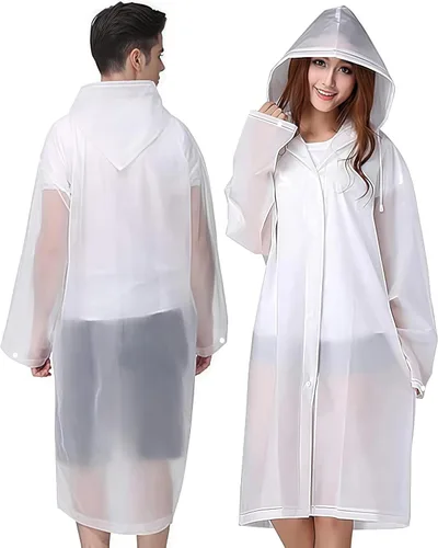 Vista 9 de Poncho de lluvia para adulto, paquete de 2 impermeables reutilizables de emergencia con capucha y cordón