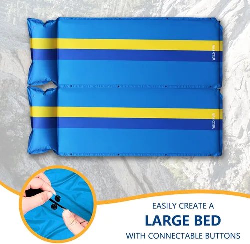 Vista 5 de WILD FUN Colchoneta de dormir para campamento, colchón de espuma viscoelástica con almohada, almohadilla de campamento autoinflable de 1.2 pulgadas