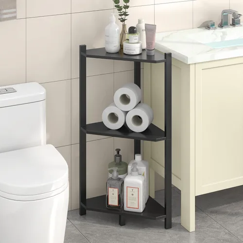 Vista 4 de Wisuce Estante esquinero, estantes esquineros de bambú 100% real, estante organizador de almacenamiento para baño, sala de estar, cocina