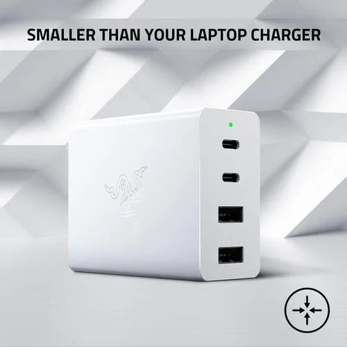 Vista 2 de Razer - Cargador USB-C GaN de 130 W, 4 puertos, carga súper rápida, color blanco